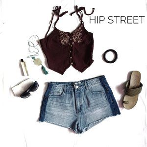 FOREVER 21 2 Tone Side Stripe High Rise Denim Jean Shorts 28